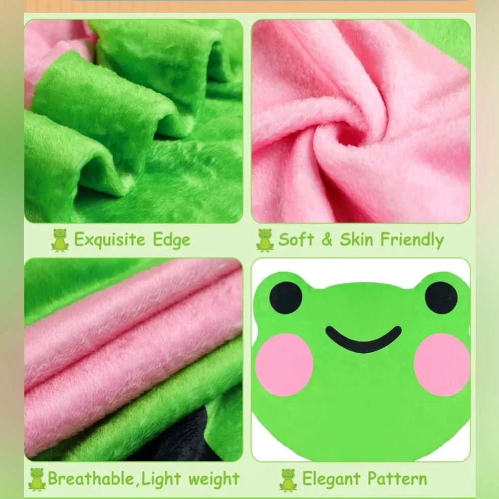 New- Frog plush Face shape Large 60 x 50 Inch cozy  flannel throw blanket